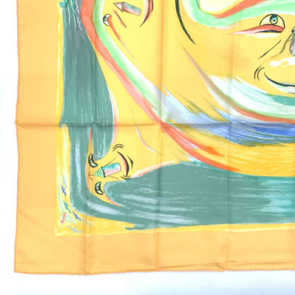 Hermes Carre 90 Smiles In Third Millenary Yellow X Multicolor Scarf 100% Silk