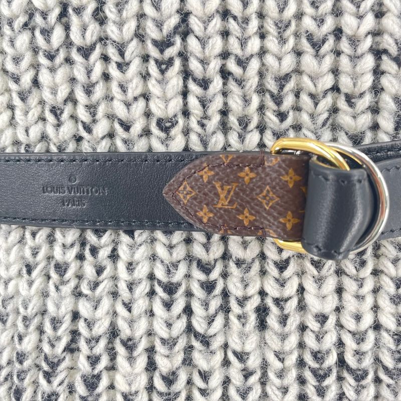 Louis Vuitton Wool Leather Dress Long Sleeves Knit Sweater Belt Box Black And