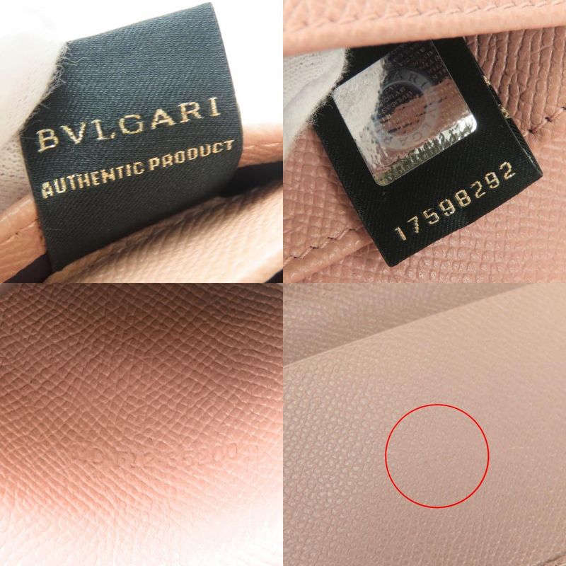 Bulgari Card Case Bulgari Leather Pink Beige Silver Hardware Clip Small Item