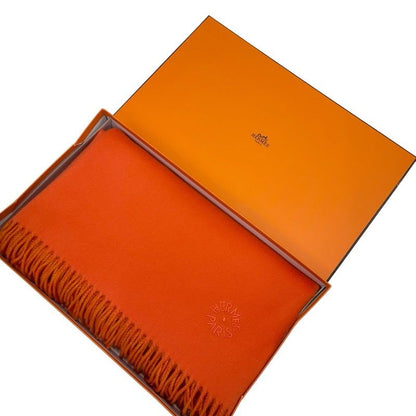Hermes Double Face Scarf Cashmere Orange Logo Shawl