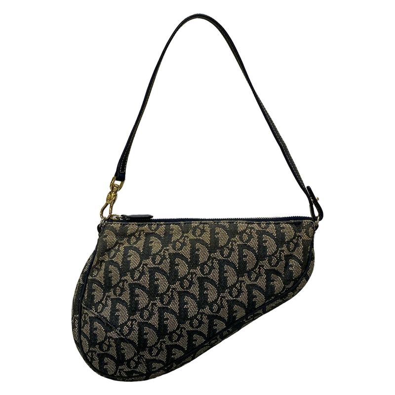 Dior/christian Dior Handbag Saddle Pouch Navy And Ivory Leather