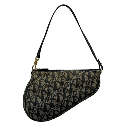 Dior/christian Dior Handbag Saddle Pouch Navy And Ivory Leather