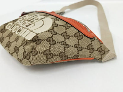 Gucci Belt Bag North Face Collaboration GG Canvas Leather Beige Brown 650299
