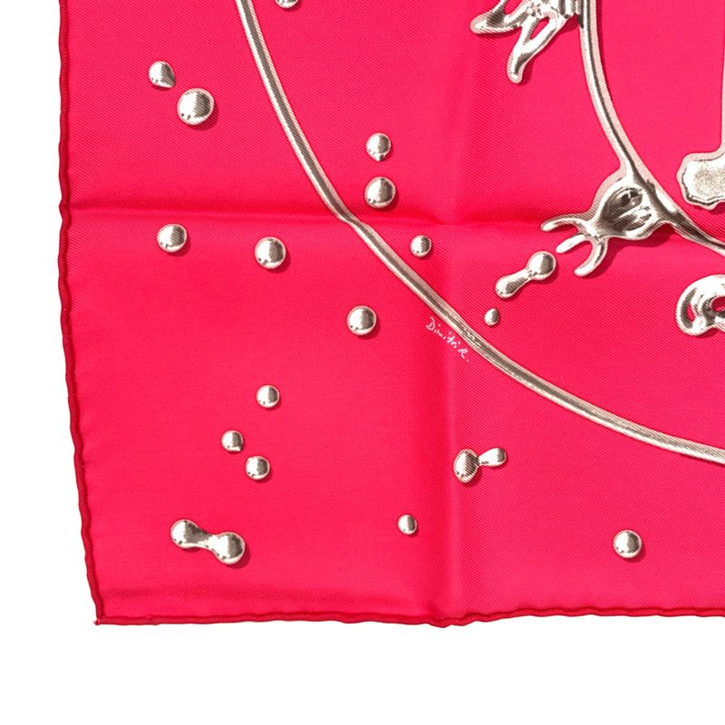 Hermes Carre 45 VIF Argent Silver Drops 100% Silk Pink Scarf