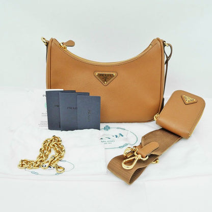Prada Re-edition Saffiano Leather Shoulder Bag Hand 1bh204 Camel Ladies