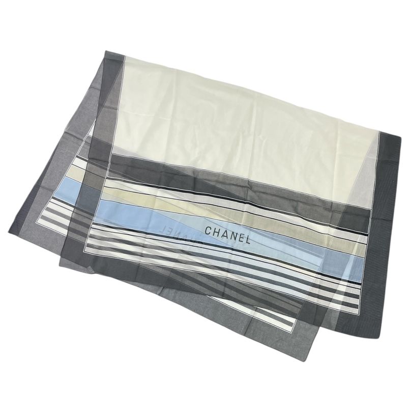 Chanel Large Size 2000 Scarf Stole Silk Logo Multicolor