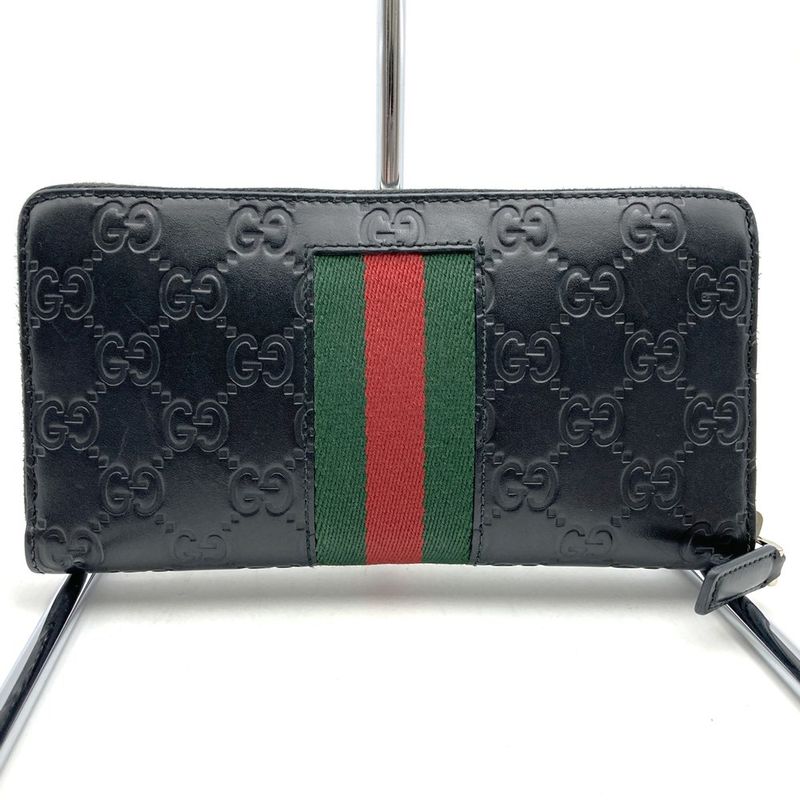 Gucci 408831 Long Wallet Guccissima New Web Black Sherry Line Women Men