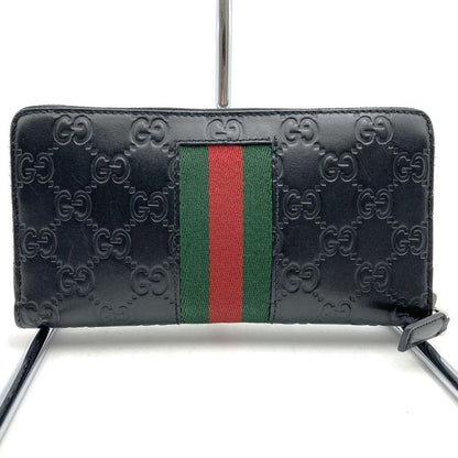 Gucci 408831 Long Wallet Guccissima New Web Black Sherry Line Women Men
