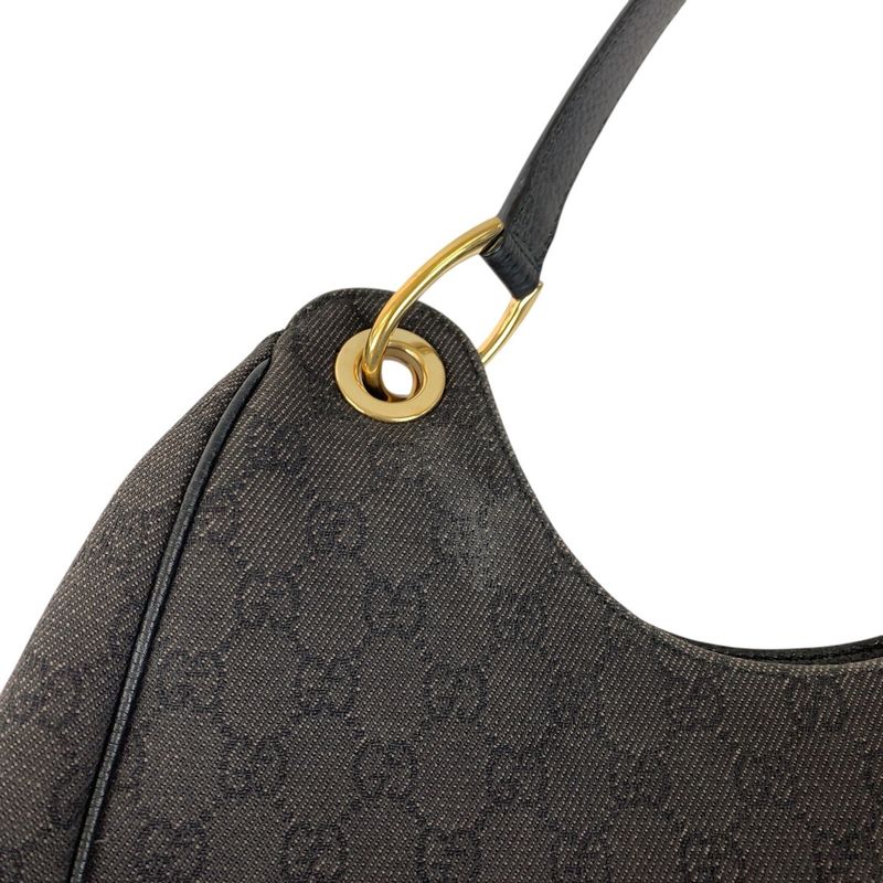 Gucci Black Gold Hardware GG Canvas/leather 257268 Shoulder Bag Handbag Women
