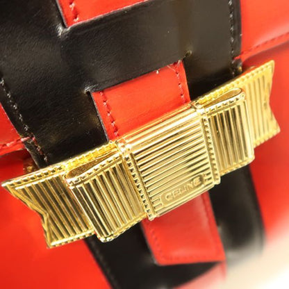 Celine Shoulder Bag Ribbon Hardware Red X Black Bicolor Leather