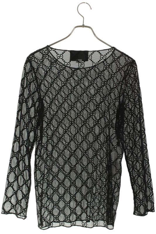 Gucci 23SS 574407 Xja86 GG Embroidery Tulle Long Sleeve Cut And Sewn Women's M