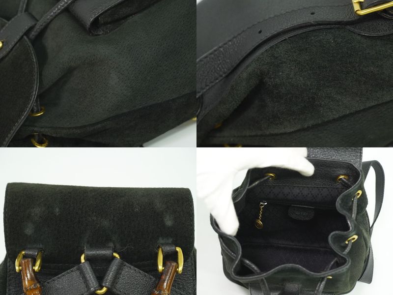 Authentic Gucci Bamboo Backpack Sac Backpack Suede Leather Black Bamboo Bag