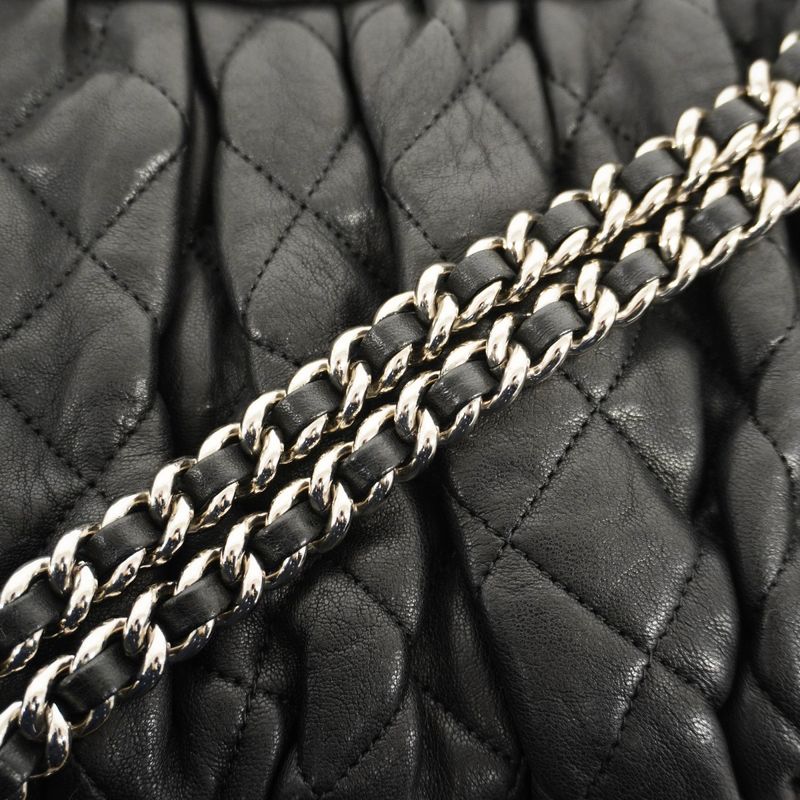 Chanel Shoulder Bag Matelasse Lambskin Black Silver Hardware Women