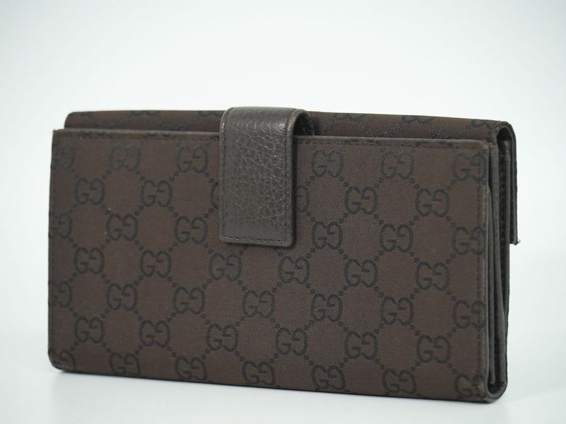 Authentic Gucci GG Nylon Long Wallet Long Wallet Brown 231835 Wallet Pre-owned