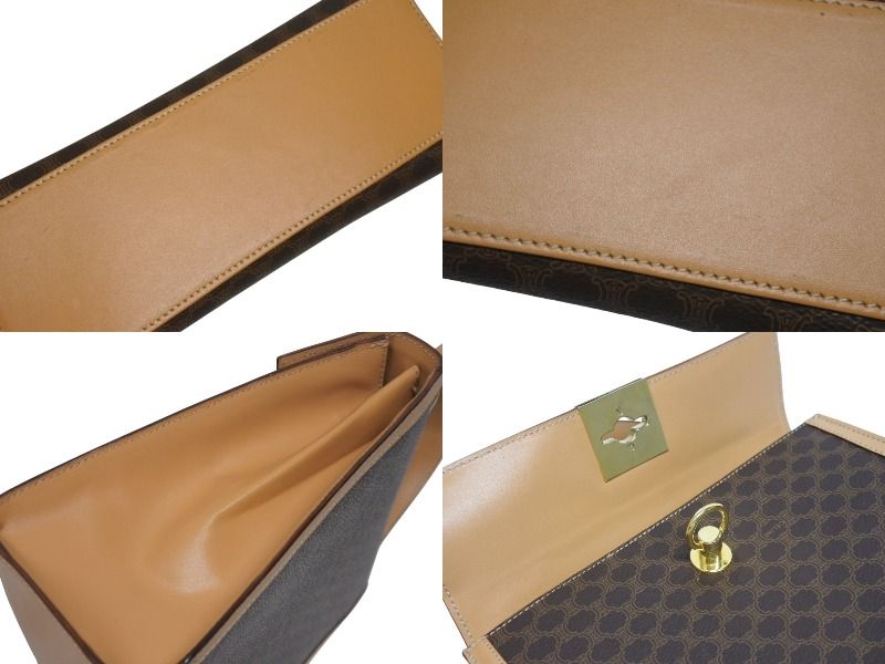 Celine 2-Way Shoulder Bag M 13 Macadam Pattern Leather Brown Gold — view 7