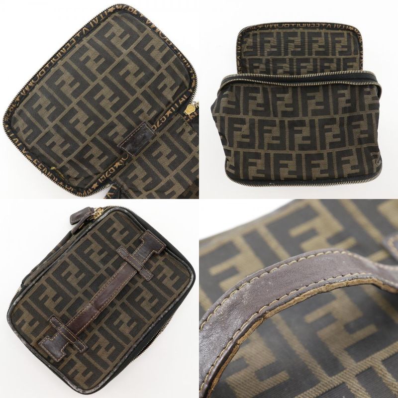 Fendi Folding Vanity Zucca Nylon Canvas Brown Women's Pouch