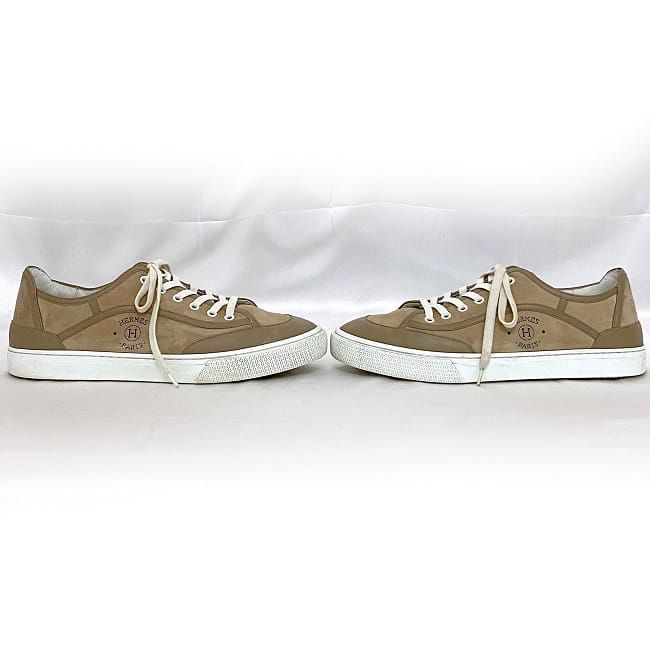 Hermes Sneakers Beige White Excellent Condition 27.5cm (10.83in) Suede