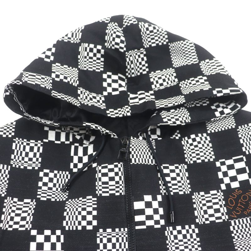  Louis Vuitton Hkb90w Damier Hooded Zip-up Jacket Black White 44 Made In Italy