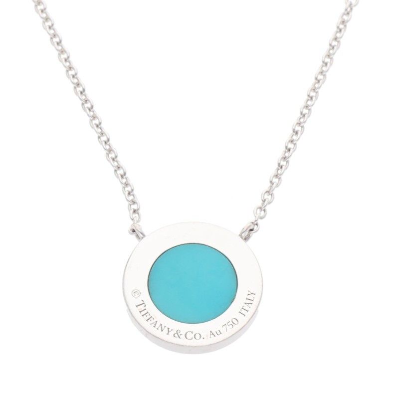 Tiffany & Co T TWO Circle 18K White Gold Turquoise Necklace Women 18inch