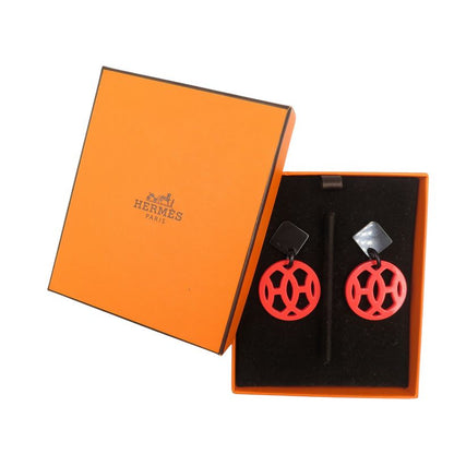 Hermes Ava Buffalo Horn Lacquer Red Black Earrings 0716 Hermes