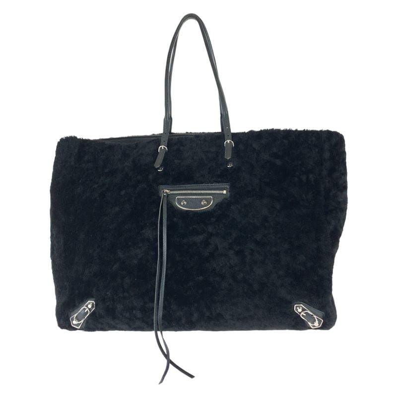 Balenciaga Paper Black Silver Hardware Mouton/leather 387480 Tote Bag Handbag