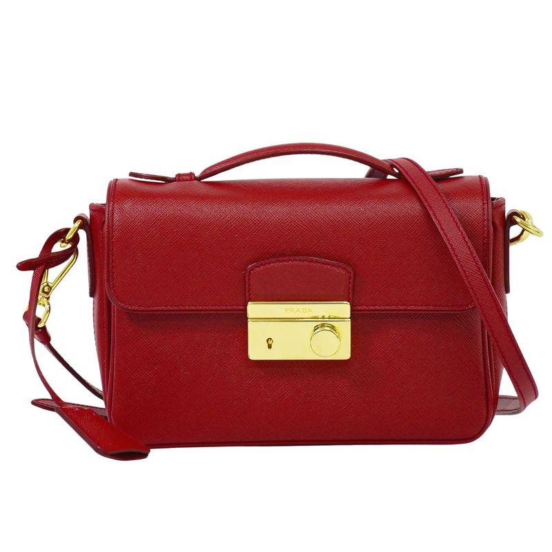 Authentic Prada Saffiano Leather 2WAY Shoulder Bag Handbag Pochette Red Bt0959
