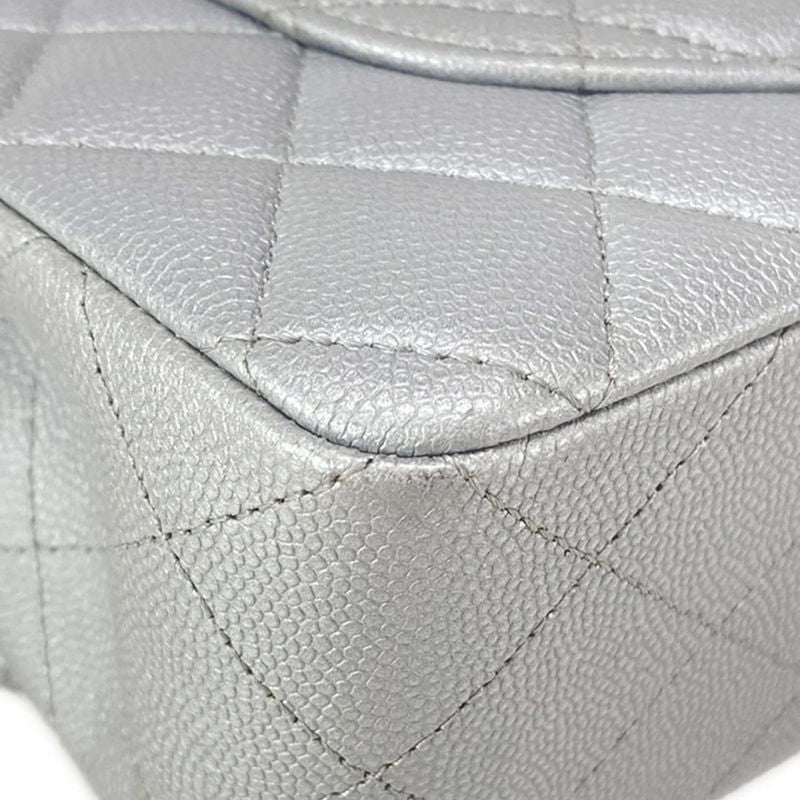 Chanel Shoulder Bag Double Flap Matelasse A01113 Metallic Gray Metal Serial