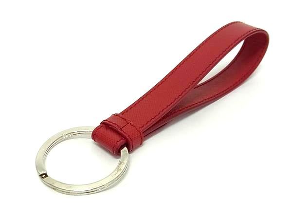 Prada Saffiano Leather Lanyard Key Ring Key Holder Charm Women's Red