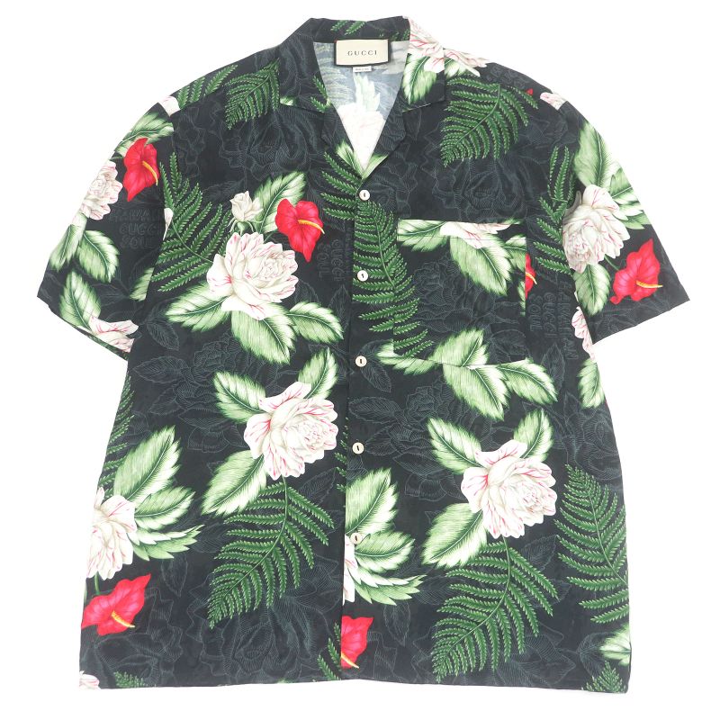 Gucci 624524/619073 Silk-blend Short-sleeved Aloha Shirt And Shorts Set-up