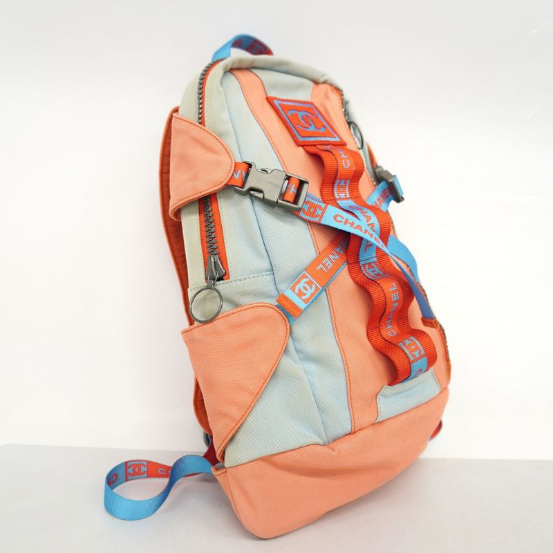 Chanel Backpack Daypack Sport Nylon Blue Red Silver Hardware Women