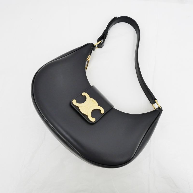 Celine Ava Medium Triomphe Shoulder Bag Black Gold Hardware Shoulder