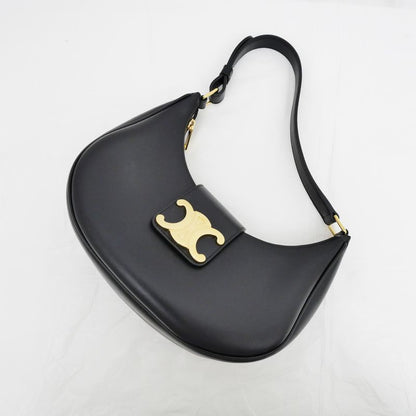 Celine Ava Medium Triomphe Shoulder Bag Black Gold Hardware Shoulder