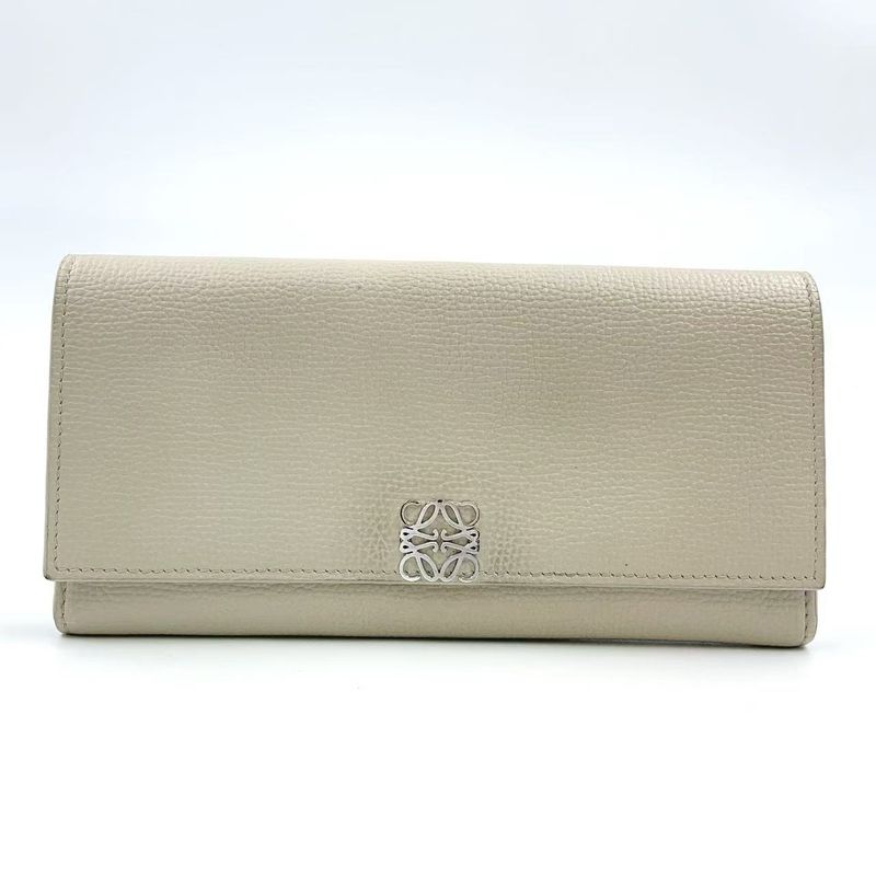 Loewe Bifold Long Wallet Anagram Continental Wallet Leather Beige Wallet Silver