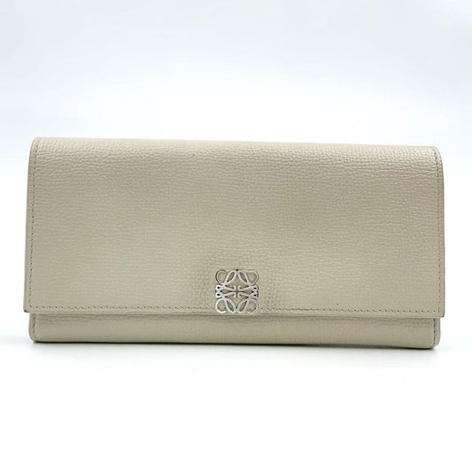 Loewe Bifold Long Wallet Anagram Continental Wallet Leather Beige Wallet Silver