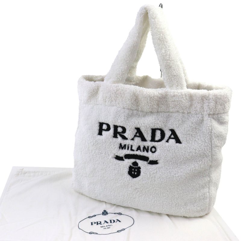 Prada 1bg130 Spugna Polyester Cowhide Triangle Logo Soft Terry Leta Ring Logo