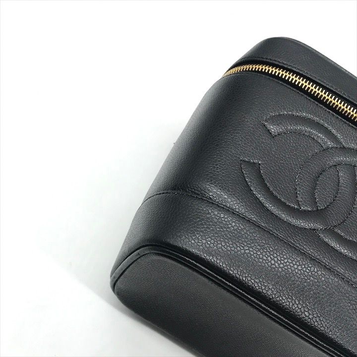 Chanel CC Logo Caviar Leather Vanity Hand Bag Black