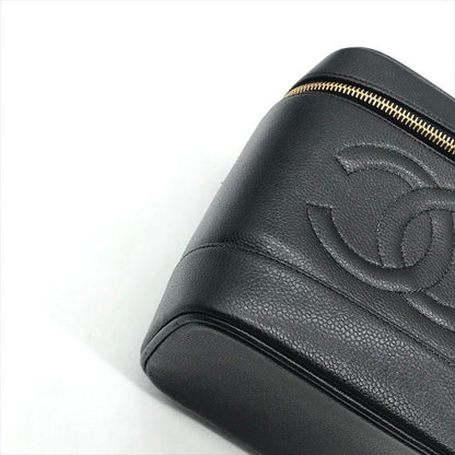 Chanel CC Logo Caviar Leather Vanity Hand Bag Black