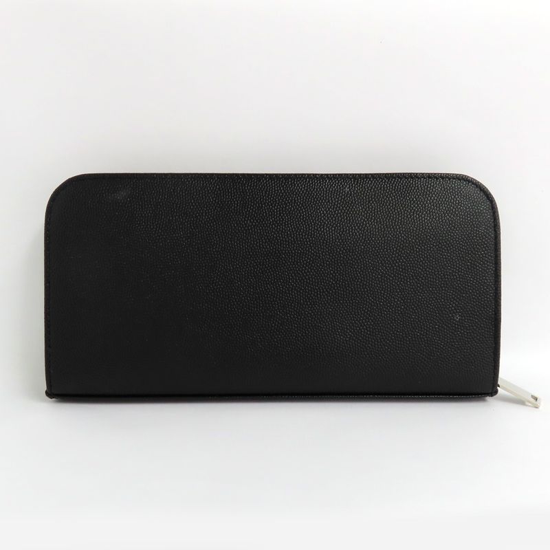 Saint Laurent Full Zip Wallet 534290 Grain Leather Black Silver-hardwar