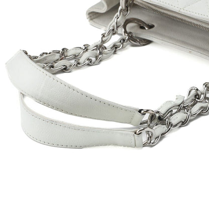 Chanel Shoulder Bag Matelasse Caviar Skin White Double Chain GST Silver