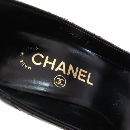 CHANEL G29111 Perforated Coco Mark Matelasse Almond Toe Leather Pumps Black