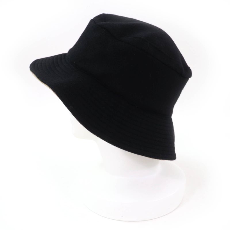 Hermes 100% Cashmere Silver Hardware Cadenas Zip Bucket Hat Black 56 Made In