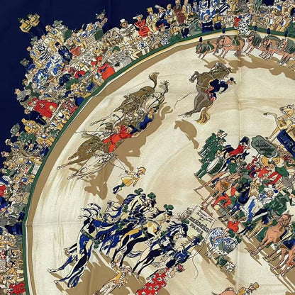 Hermes Carre 90 Cirque Molier Molie Circus Scarf 100% Silk Navy