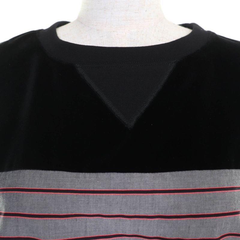 CHANEL 22AW P73405v64996 Coco Mark Striped Velvet Paneled Top Black 36 Made In
