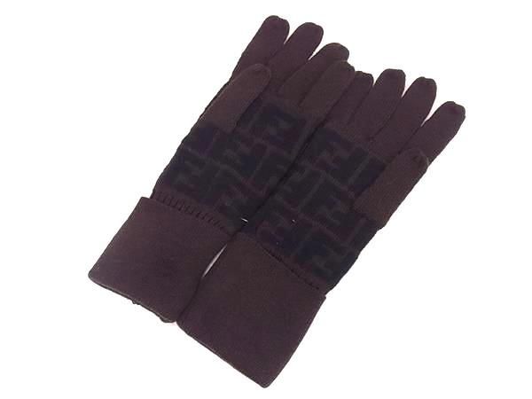 Fendi Zucca Pattern 90% Wool Gloves Gloves Size 42 Women's Brown