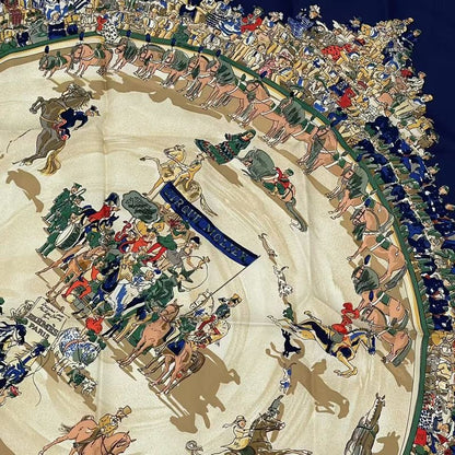 Hermes Carre 90 Cirque Molier Molie Circus Scarf 100% Silk Navy