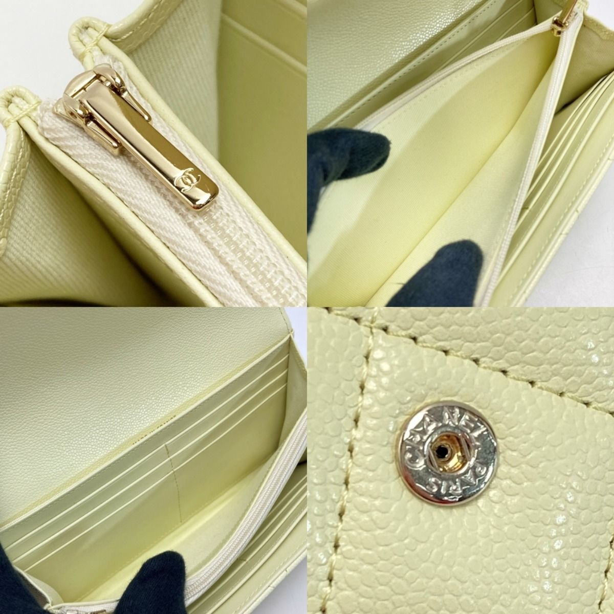Chanel Matelasse Classic Flap Long Wallet Ap0241 Light Yellow Coco Mark