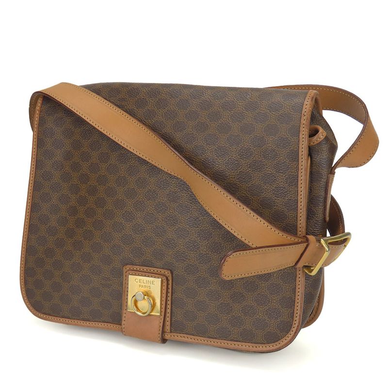 Celine Shoulder Bag Macadam Leather PVC Brown Gold Hardware Shoulder Crossbody