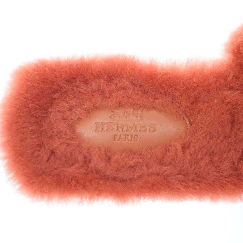 Hermes 23ss Oran Mouton Flat Sandals Rouge de Tulane 36
