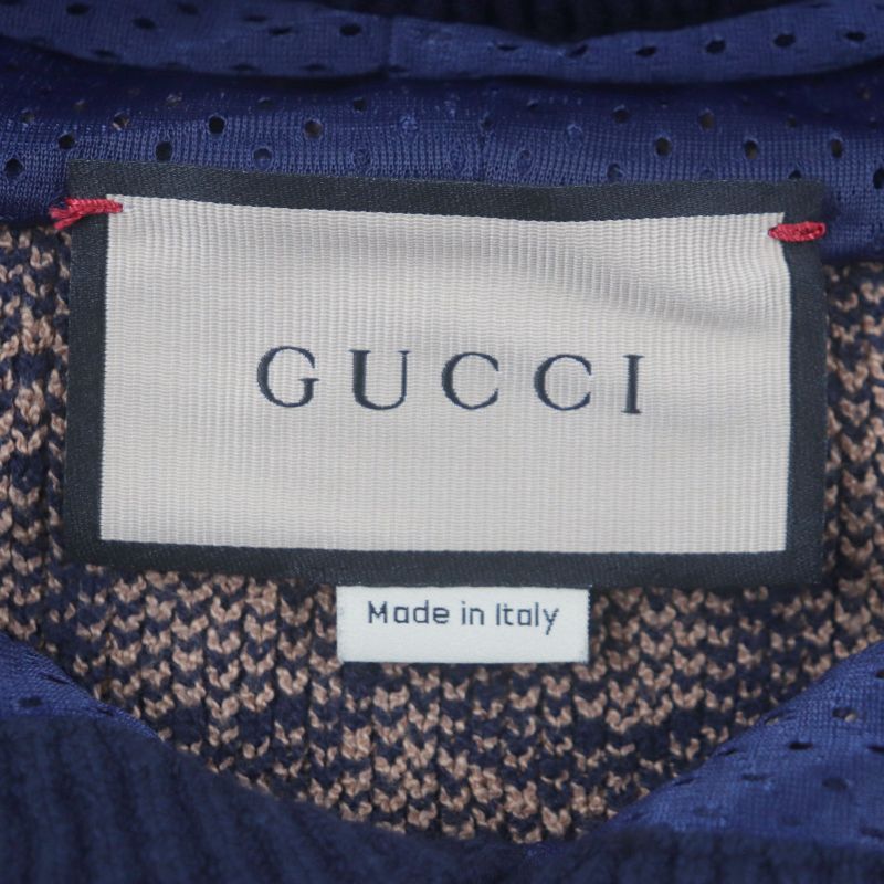  Gucci 752097 GG Cotton Jacquard Knit Pullover Hoodie Brown Navy M Made In