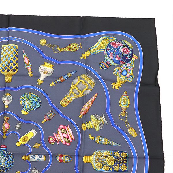 Hermes Scarf Carré 90 Perfume Bottle 100% Silk Black Etc 4000010800900255